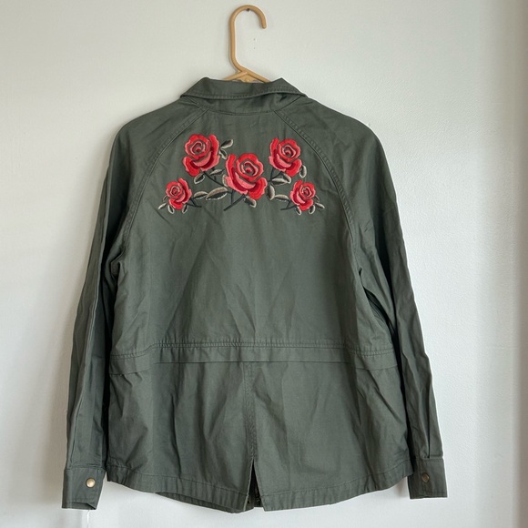 NEW Army Green Floral Embroidered Utility Jacket Style & Co - Picture 4 of 7